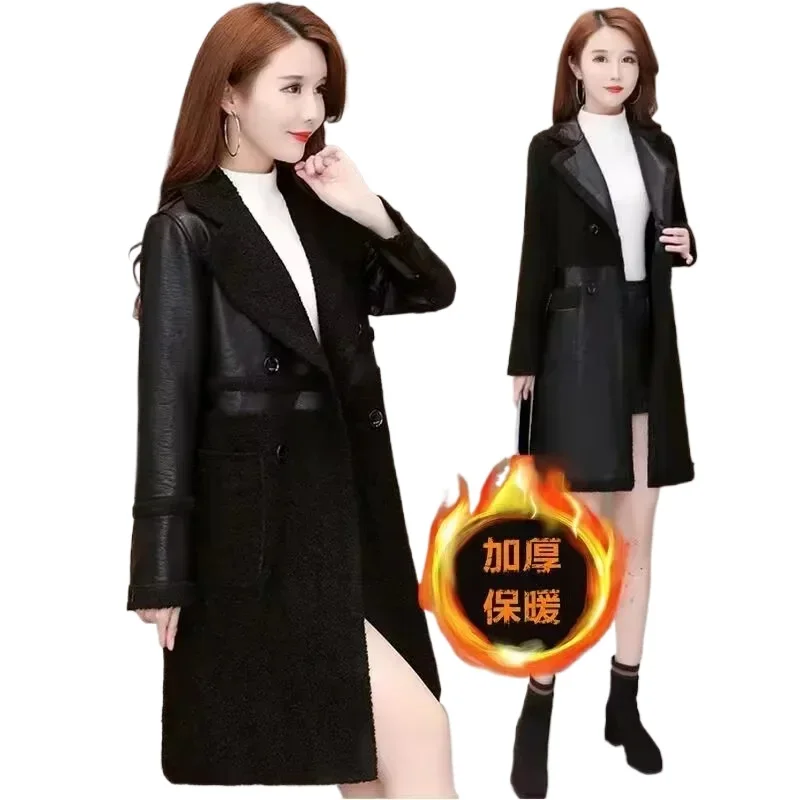 Kurtka skórzana dwustronna jesienno-zimowa aksamitna ciepła luźna moda koreańska plus size damskie płaszcze ze sztucznego futra odzież PU JJ539