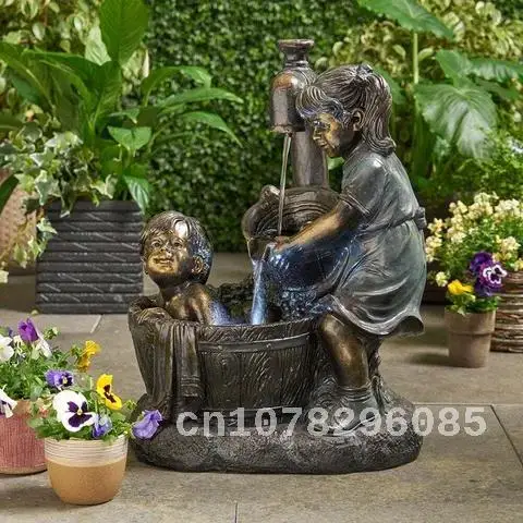 

Resin Fountain Figurine for Garden Decoration, Retro Statue, Indoor and Outdoor, Girl and Boy, Kids Shape, Garden Sculpture, Yar