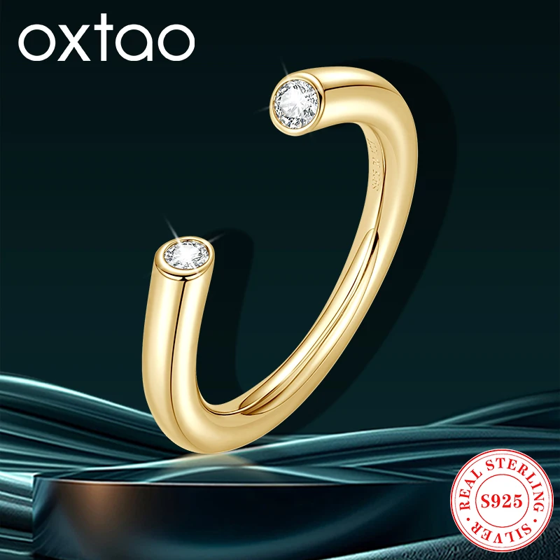 

OXTAO 2.5mm Moissanite Two-stone Ring for Women 925 Sterling Silver Trendy Unique Design Open Finger Ring Anniversary Jewelry