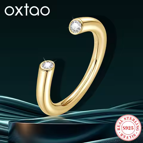 OXTAO 2.5mm Moissanite Two-stone Ring for Women 925 Sterling Silver Trendy Unique Design Open Finger Ring Anniversary Jewelry