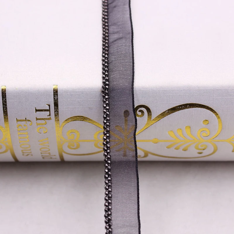 5Yards Gold Silver Gun Grey Beaded Chain Trims  For DIY Sewing Clothing Collar Sleeve Accessories Gauze Lace Ribbon Decoration