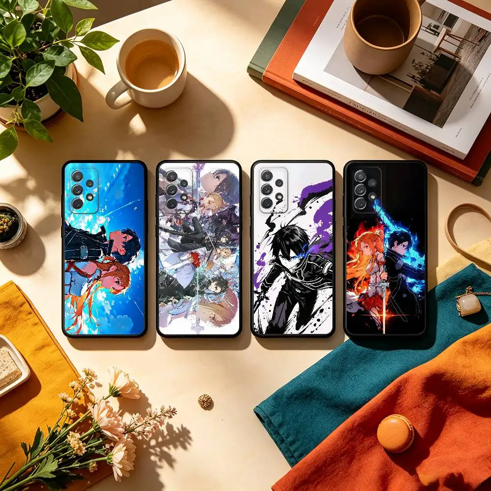 S-Sword Art Online SAO Kirigaya  Soft Silicone Black Cover Phone Case For Samsung Galaxy A73,A72,A71,A70,A53,A52,A51