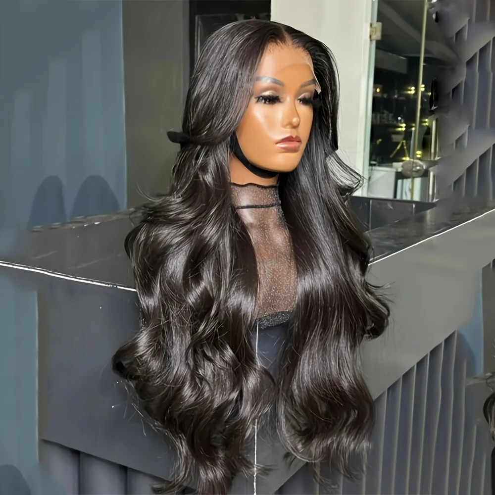 

Черная объемная волна, длина 26 дюймов, плотность 180, мягкие парики спереди, для женщин с челкой, детские волосы, синтетическое волокно, глубокая часть, ежедневно