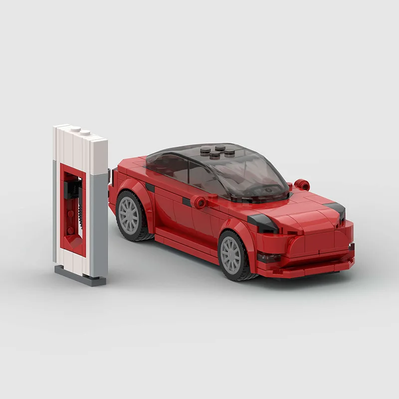 2025 nouveau modèle de véhicule électrique rouge chaud voiture briques Expert technique MOC Teslaed Model3 et Cybertruck blocs de construction jouets