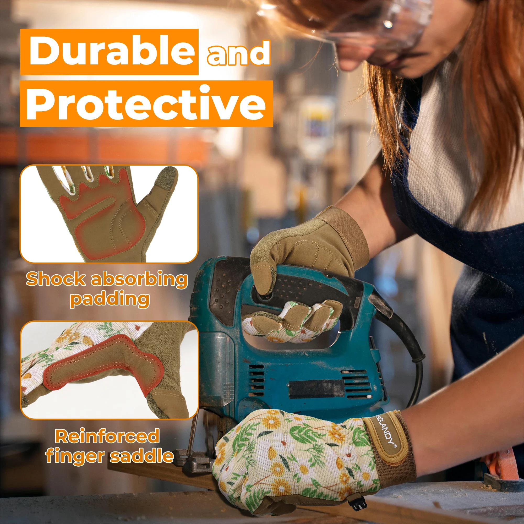 HANDLANDY Sicherheits-Arbeitshandschuhe für Damen, Utility-Touchscreen, Arbeitsgriff-Handschuh für Hofarbeiten, Gartenarbeit, atmungsaktive Mechaniker-Handschuhe