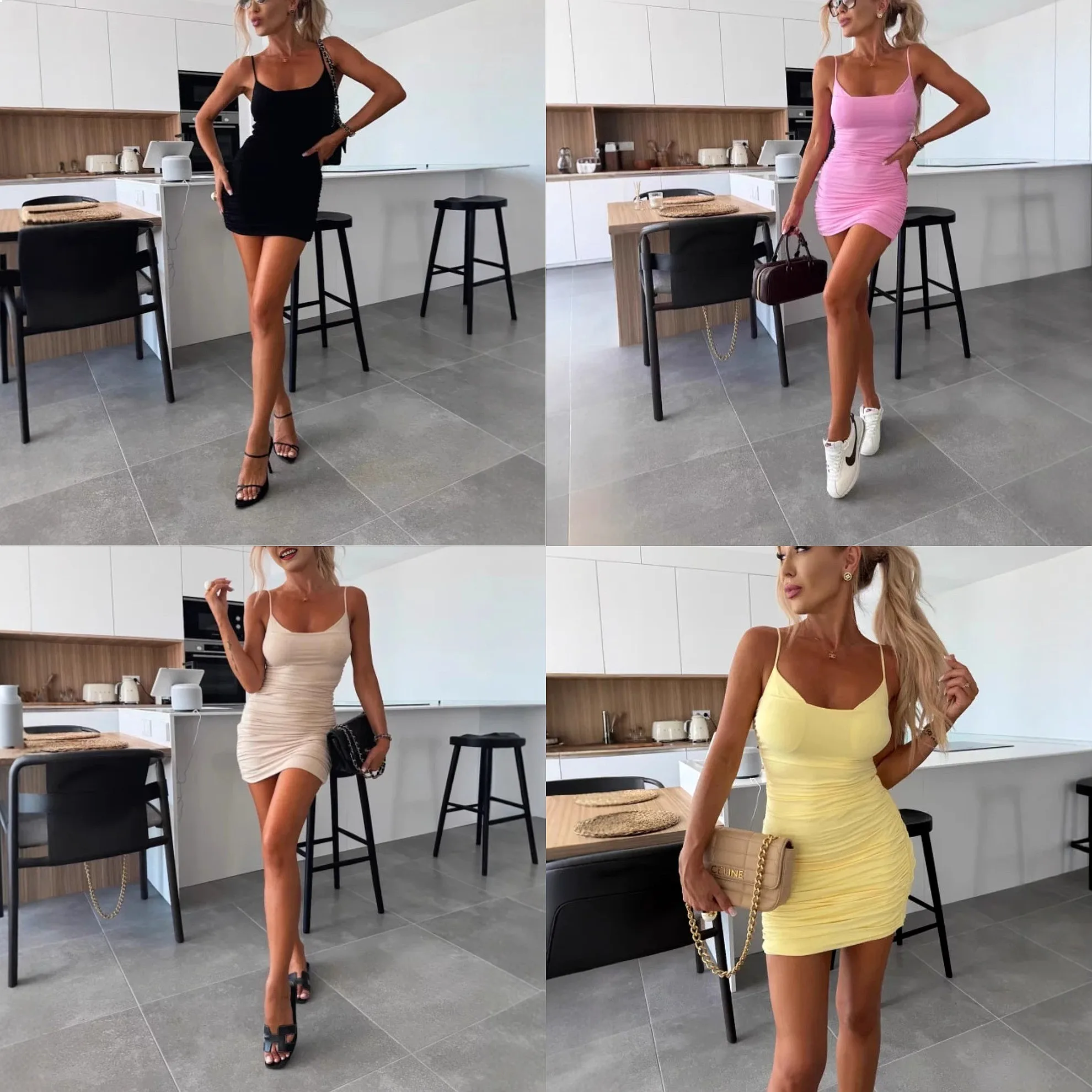 

Sexy Bodycon Strap Dress Summer Mini Dresses Slim Ruched Tight Jumpsuit Playsuit