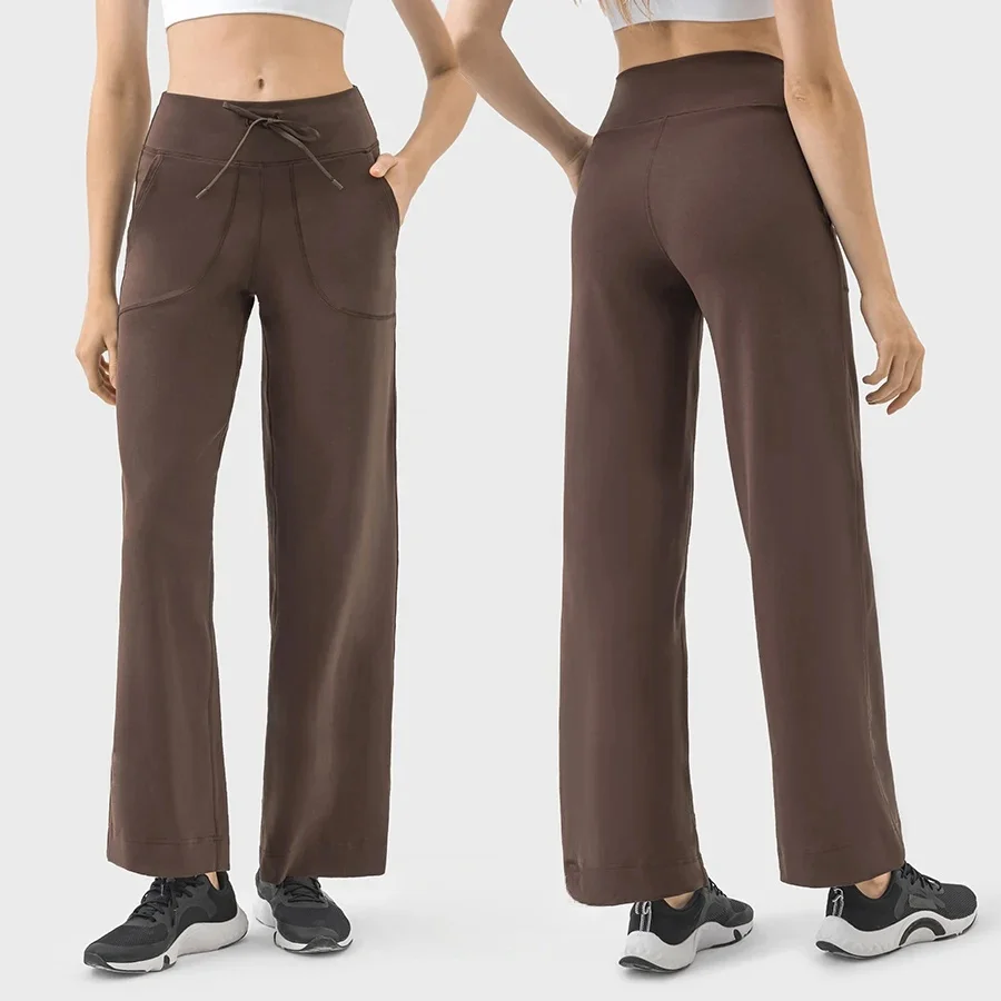 

Женские расклешенные брюки для йоги с завязками, высокая талия, широкие брюки, полная длина, пижамные брюки с боковыми карманами