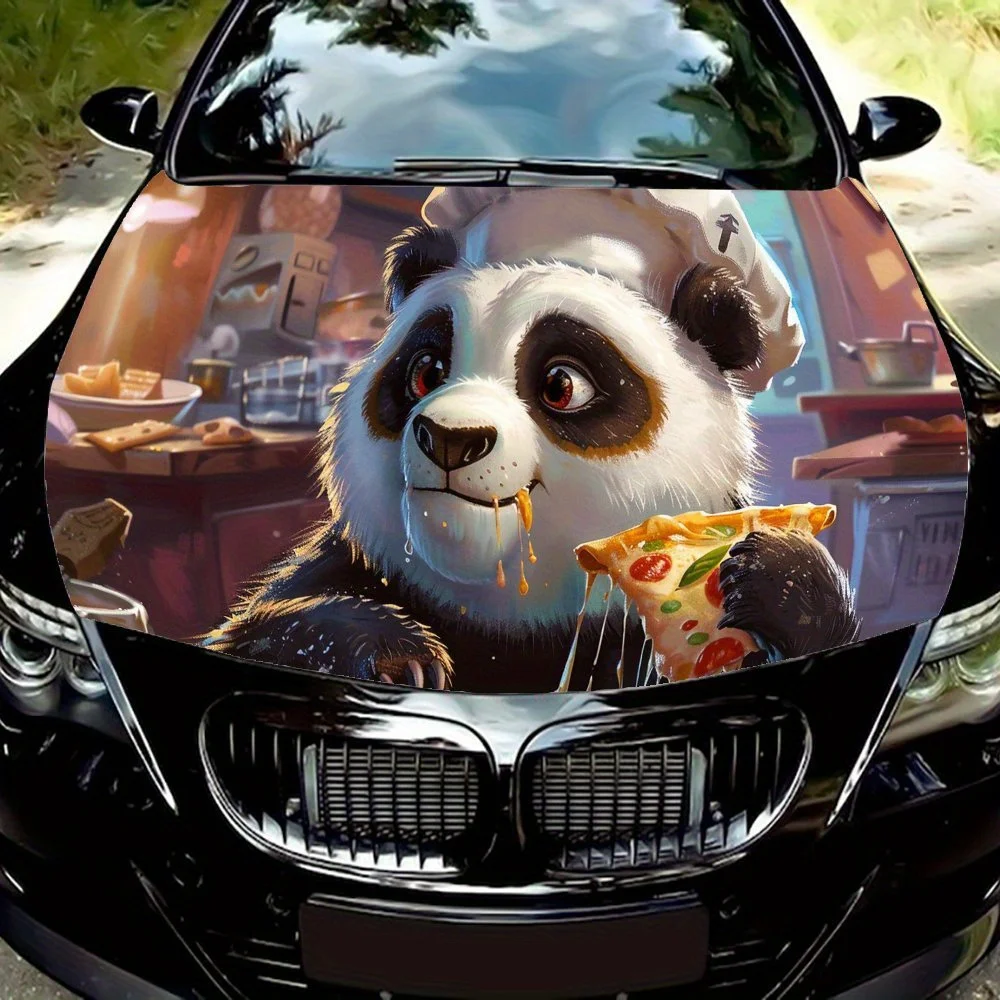 

Pizza Panda Pattern car hood stickers, waterproof self-adhesive, scratch resistant, easy to stick, durable car PVC stickers, car