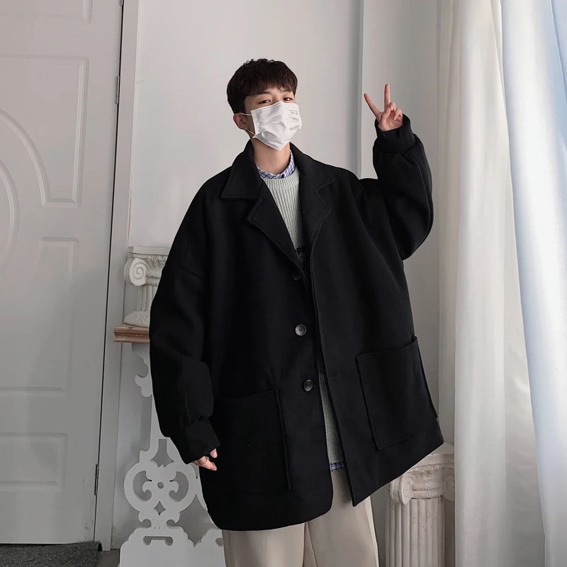 

Winter Plus Cotton Thick Woolen Coat Men Warm Fashion Oversized Woolen Coat Men Korean Loose Casual Woolen Coat Mens Overcoat