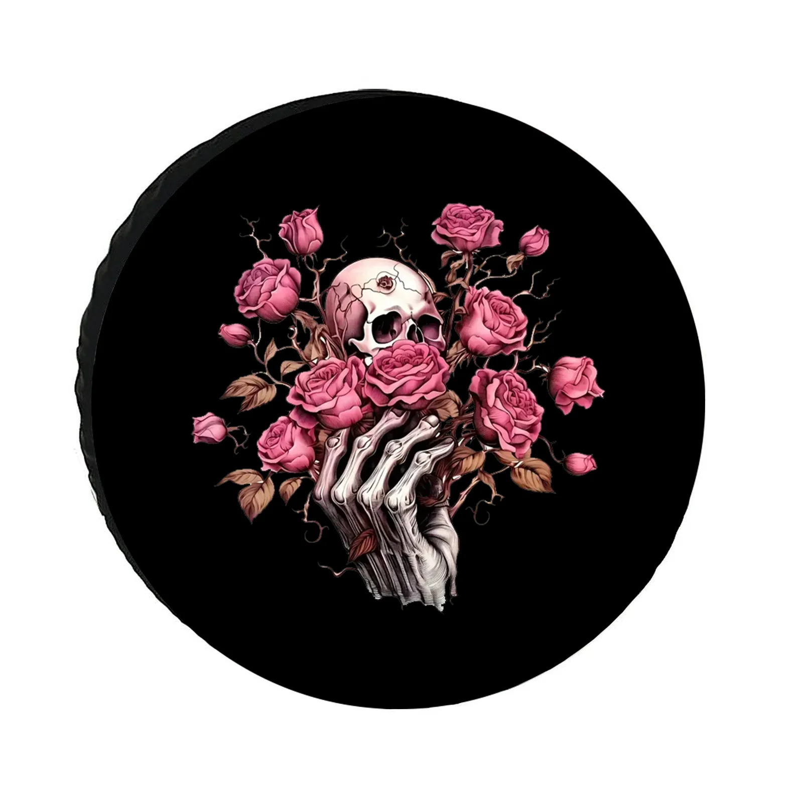 

Skull and Pink Roses Spare Tire Cover Durable Polyester Universal Fit RV Trailer SUV Truck Cover