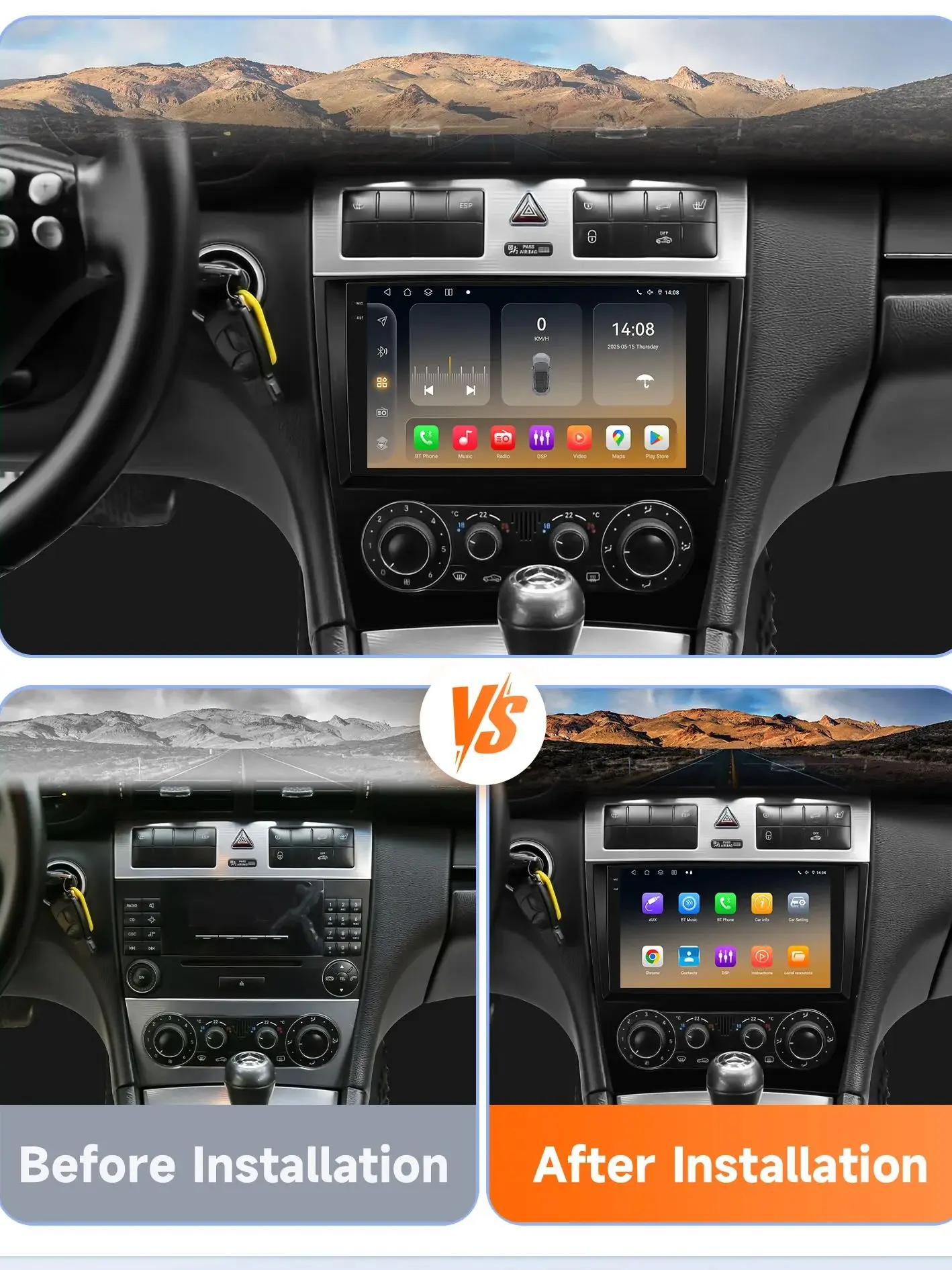 Hizpo 9 "Android 14 Autoradio Voor Mercedes Benz CLC W203 C-Klasse C180 C200 CLK200 CLK W209 Carplay 4G BT GPS Door Snapdragon 6115 - afbeelding 2