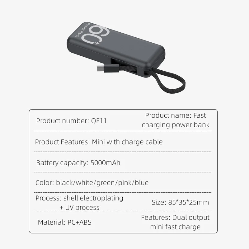 5000mAh Mini Power Bank พร้อม Type-C ภายนอกอะไหล่แบตเตอรี่ FAST CHARGE แบบพกพาขนาดเล็ก Powerbank สําหรับ iPhone Samsung Xiaomi