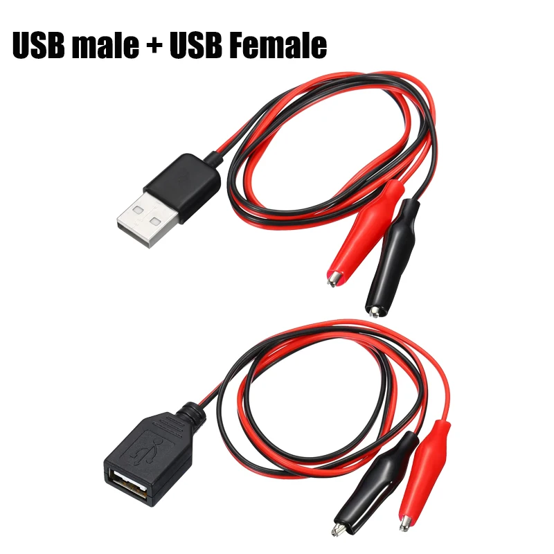 التمساح اختبار كليب المشبك إلى USB الذكور والإناث المقبس موصلات اختبار موصل موائم مصدر تيار سلك 50 سنتيمتر كابل أحمر أسود