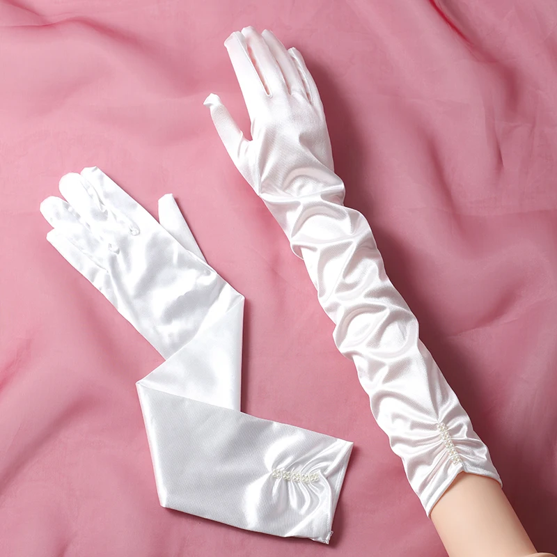 White beaded finger long bridal gloves, elegant elbow Wedding gloves, suitable for women's wedding accessories