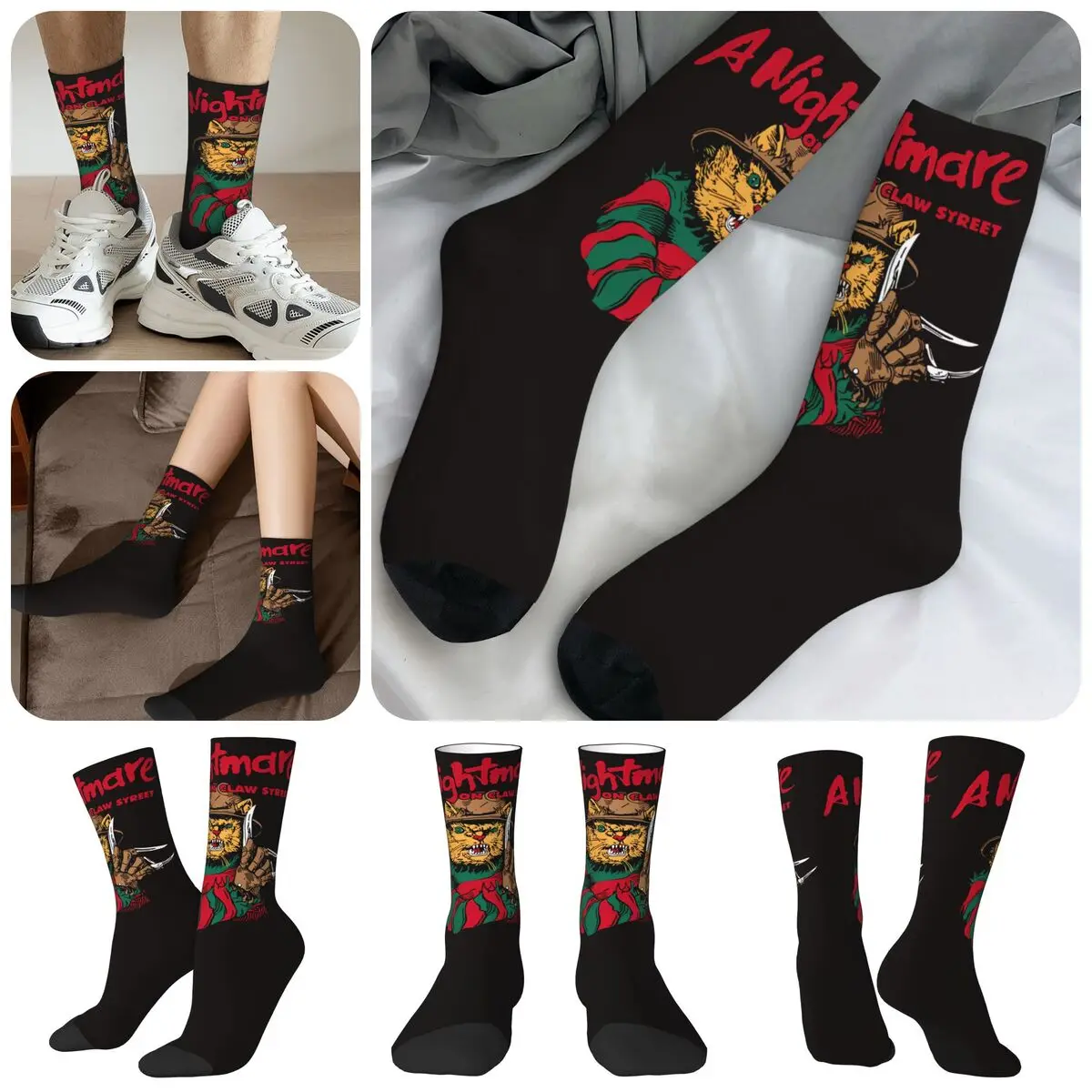 Halloween Horrify Freddy Cat High elasticity polyester fiber cosy Unisex Warm Happy 3D color printing Socks