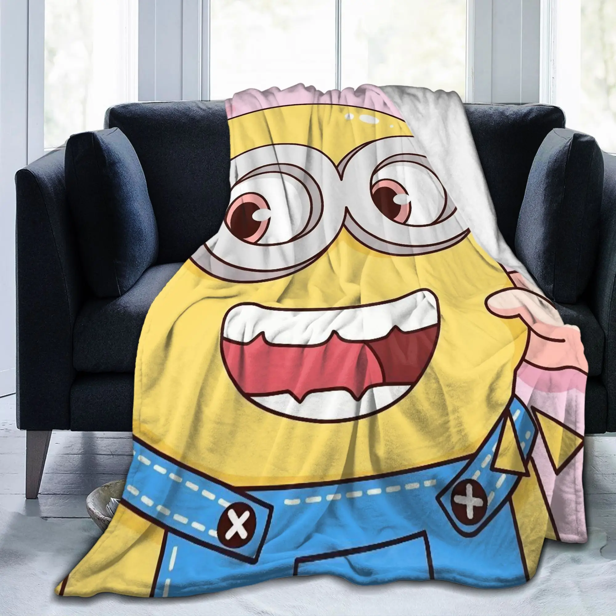 Kawaii Love M-Minions-s Blanket Fleece  Winter   Multifunction Warm Throw Blanket for Bedding Car Bedspreads