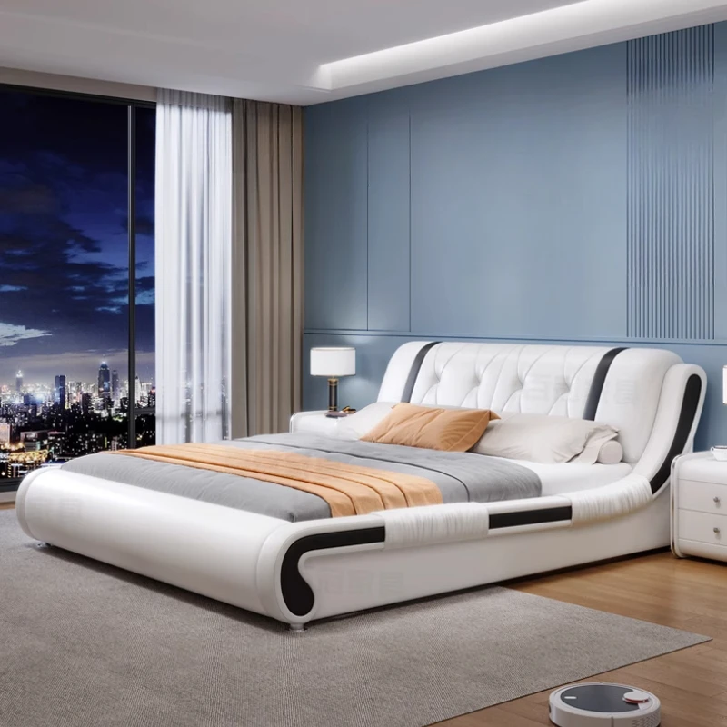 Cabecero de lujo para decoración de Cama doble, marcos tamaño Queen y King, Cama doble moderna de cuero Artificial, muebles de dormitorio matrimoniales