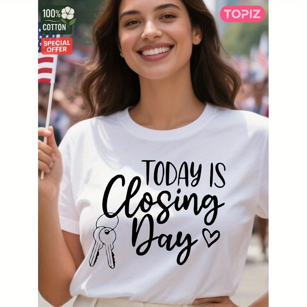 

Women's T-Shirt,Crew Neck Short Sleeve Casual Top,Graphic T-Shirt, Today Is Closing Day Heart ,100% Cotton Top for Summer Spring