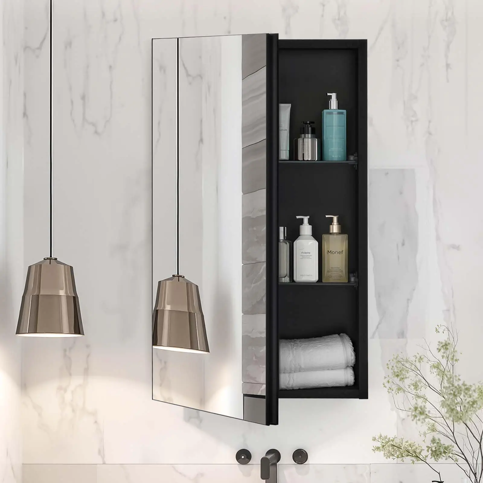 Medicine Cabinet, 14 x 24 inches, Medicine Cabinet for Bathroom with Mirror, Aluminum Frame Bathroom Wall Cabinet