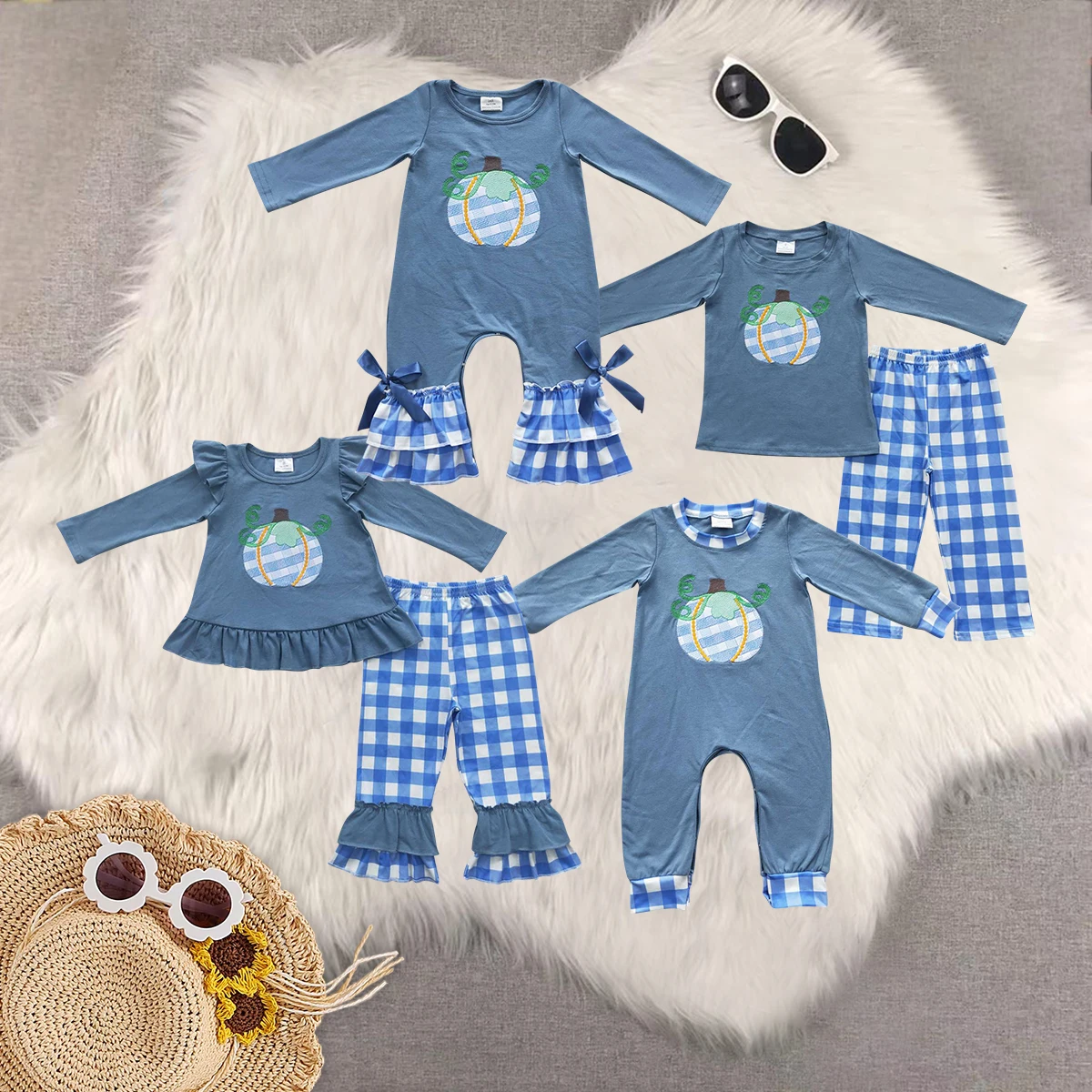 

BLP0174 Wholesale Summer kids clothes girl baby rompers embroidery halloween long sleeve pants sets Boutique baby boy clothes