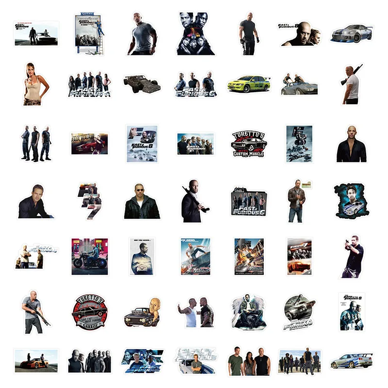 50PCS The Fast and The Furious DIY Stickers Phone Trunk Refrigerator Waterproof Anime Stickers Anime Figure Image Toys Sticker