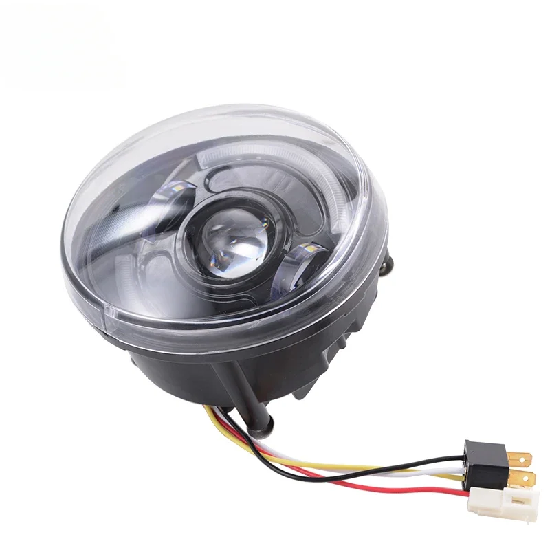 Yongjin Motorcycle Headlight White DRL  Led Headlight, Round black Head Lamp for vespa scooter LX