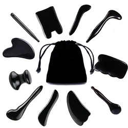 Natural Obsidian Stone Facial Gua Sha Gouache Scraper Tool SPA Massager Acupuncture Facial Beauty Skin Care Fades Wrinkles Spots