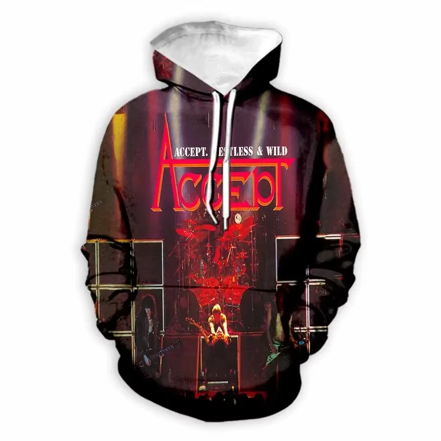 New Classic 80s Rock Accept Band Hoodies Sweatshirts 3D Printed Women Tracksuit Pullover Oversized Hoodie Fashion Men's Clothing