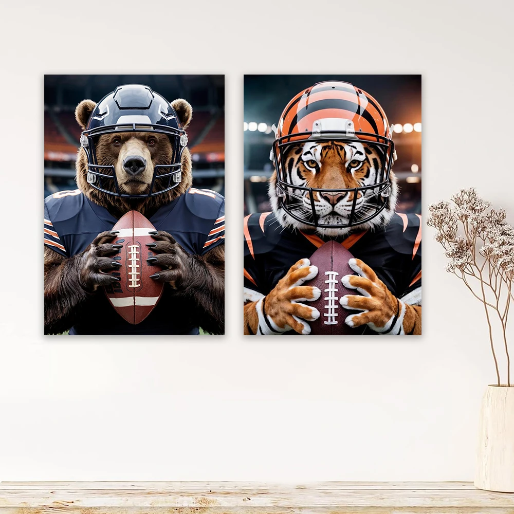 Póster Artístico de Tigre con Estampado de Zebra para Fútbol Americano, Pintura en Lienzo de Animales Divertidos, Decoración Artística de Fútbol Americano de los Cincinnati Bengals