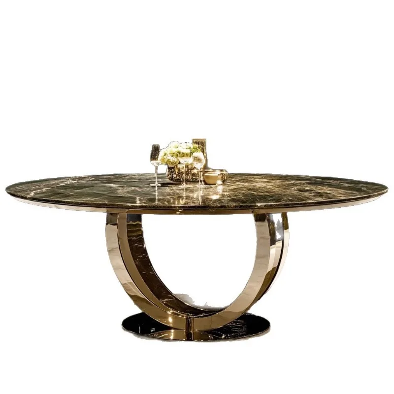 

Dining table natural light luxury golden legs jade double round table wind dining table round
