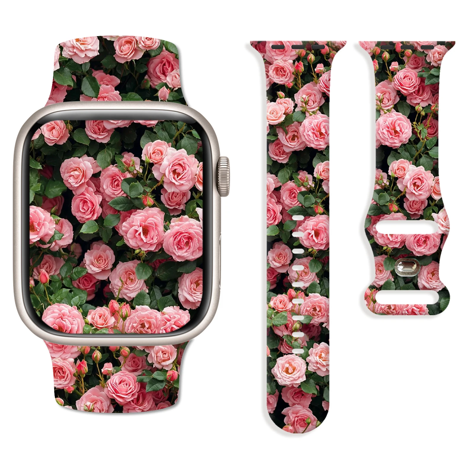 

Gorgeous Blossom Series Print Watchband for Apple Watch 11/10/SE, Soft Waterproof Replacement Silicone Band 46mm/45mm/44mm/42mm