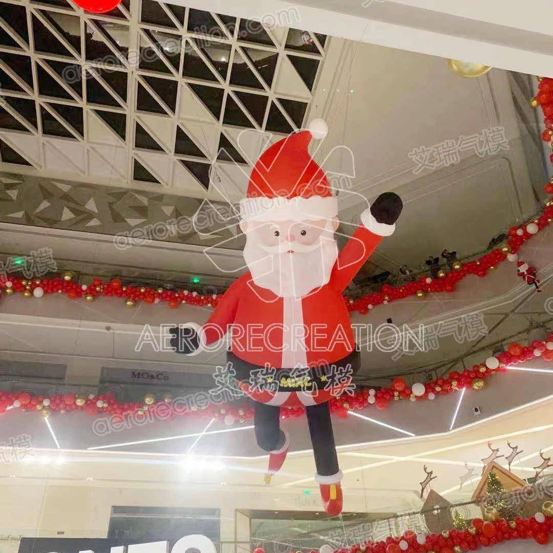 Hot Sale Hanging Inflatable Santa Claus Mall Light Blow up Santa Inflatable Father Christmas Balloon