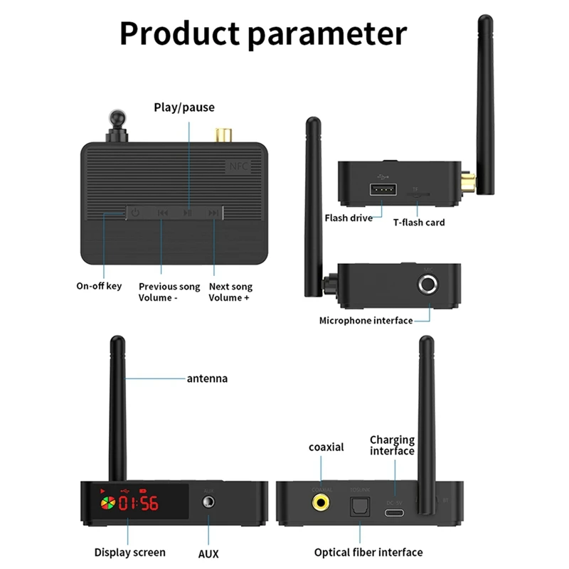 Adapter nadajnika odbicia Bluetooth 5.3 jakość dźwięku HIFI pilot NFC Stereo AUX koncentryczny adapter światłowodowy