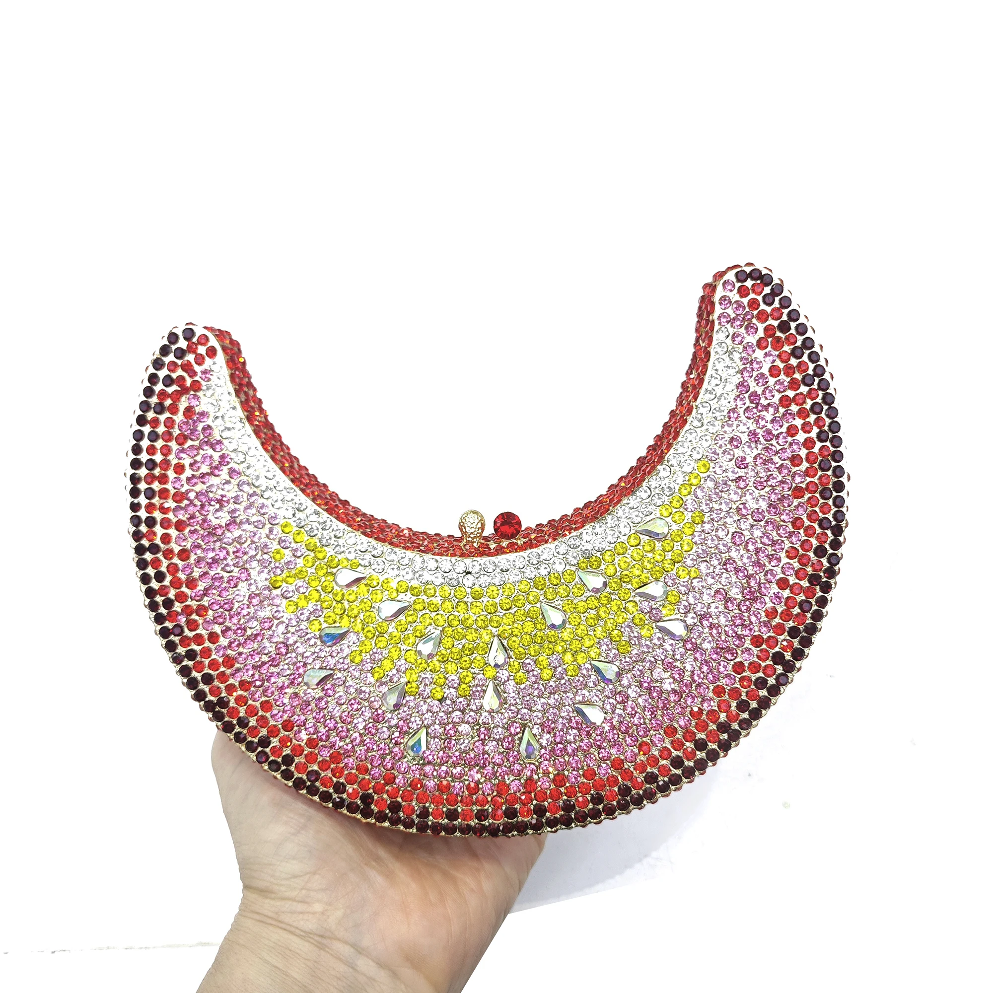 

Watermelon Luxury Glitter Evening Bag Clutch Purses Rhinestones Crescent Moon Diamonds Handbag Women's Wedding Party Dinner Bag