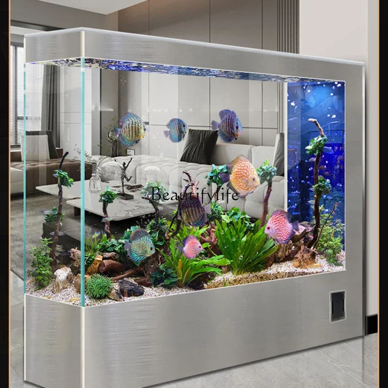 Super White Glass 2023 New Fish Tank Living Room Home Medium and Large Integrated Change Water Subareas Screens Aquarium