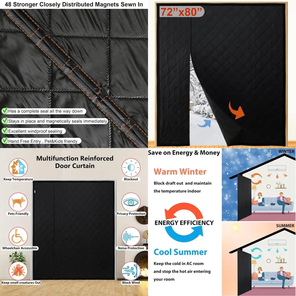 

Thick Polyester Insulated Door Curtain for Winter, Magnetic Closure, 74x81 for French Sliding Doors