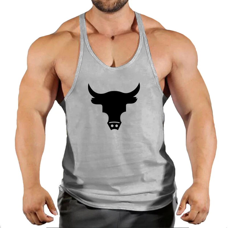 New Hot Sale Mens Bull\'s Printed Tank Top Breathable Cool Vest Running Shirt Cotton Tees Bodybuilding Singlet Fitness Sleeveless