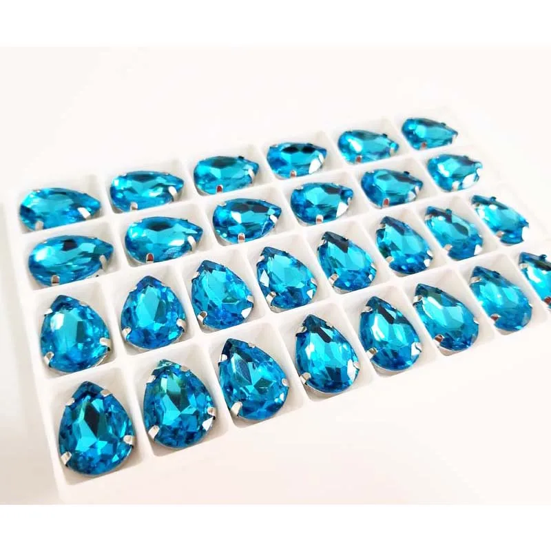 Top Crystal Glass Drop Shape Rhinestones, Lake Blue Setting Stones, Use for Needlework, DIY Clothing Sewing Accessories, SD4Z13