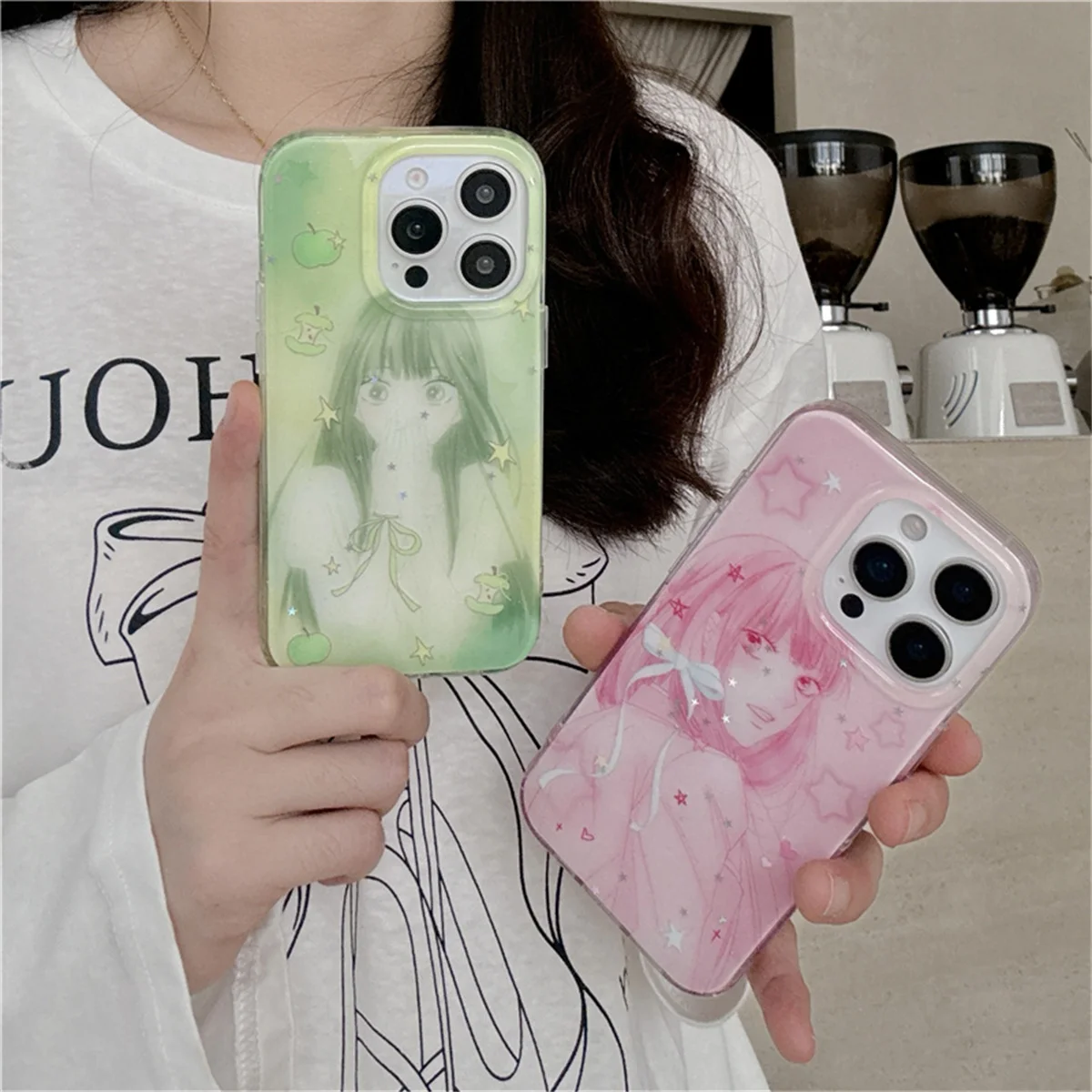 

Japanese Cute Anime Girl Glitter Phone Case For iPhone 15 Pro 14 13 16 Pro Max Cover Shockproof Cartoon Protective Cases