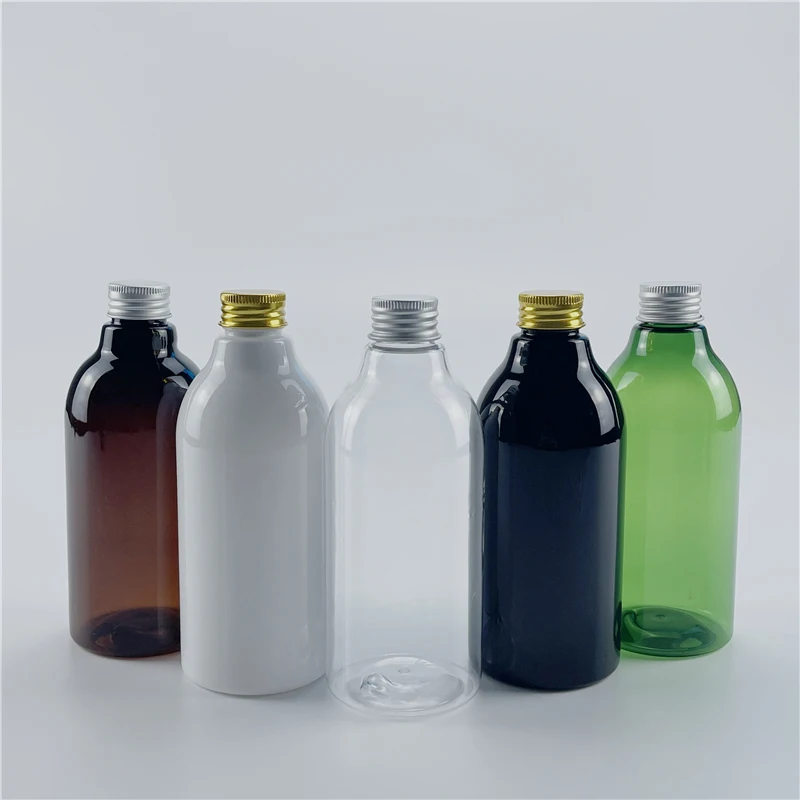 Clear White 300ml x 20 Empty Refillable Plastic Bottles With Aluminum Screw Cap Plug Cosmetics Travel Small Toner Oil Containers