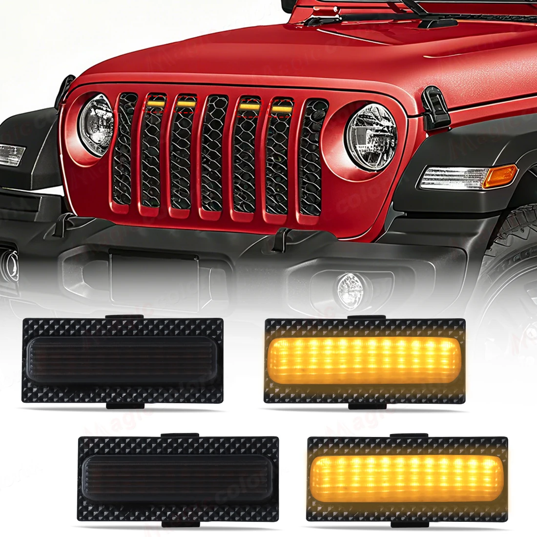 

4pcs Led Grill Grille Lights For Jeep Wrangler JL 2024 2025 Front Bumper Daylights Daytime Running White Yellow Car Accessories