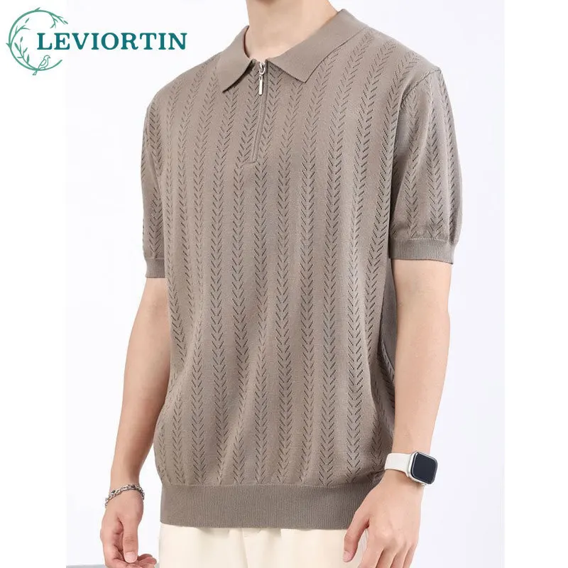 

Лето 2022, мужская модная городская универсальная повседневная универсальная деловая быстросохнущая однотонная футболка с короткими рукавами и лацканами