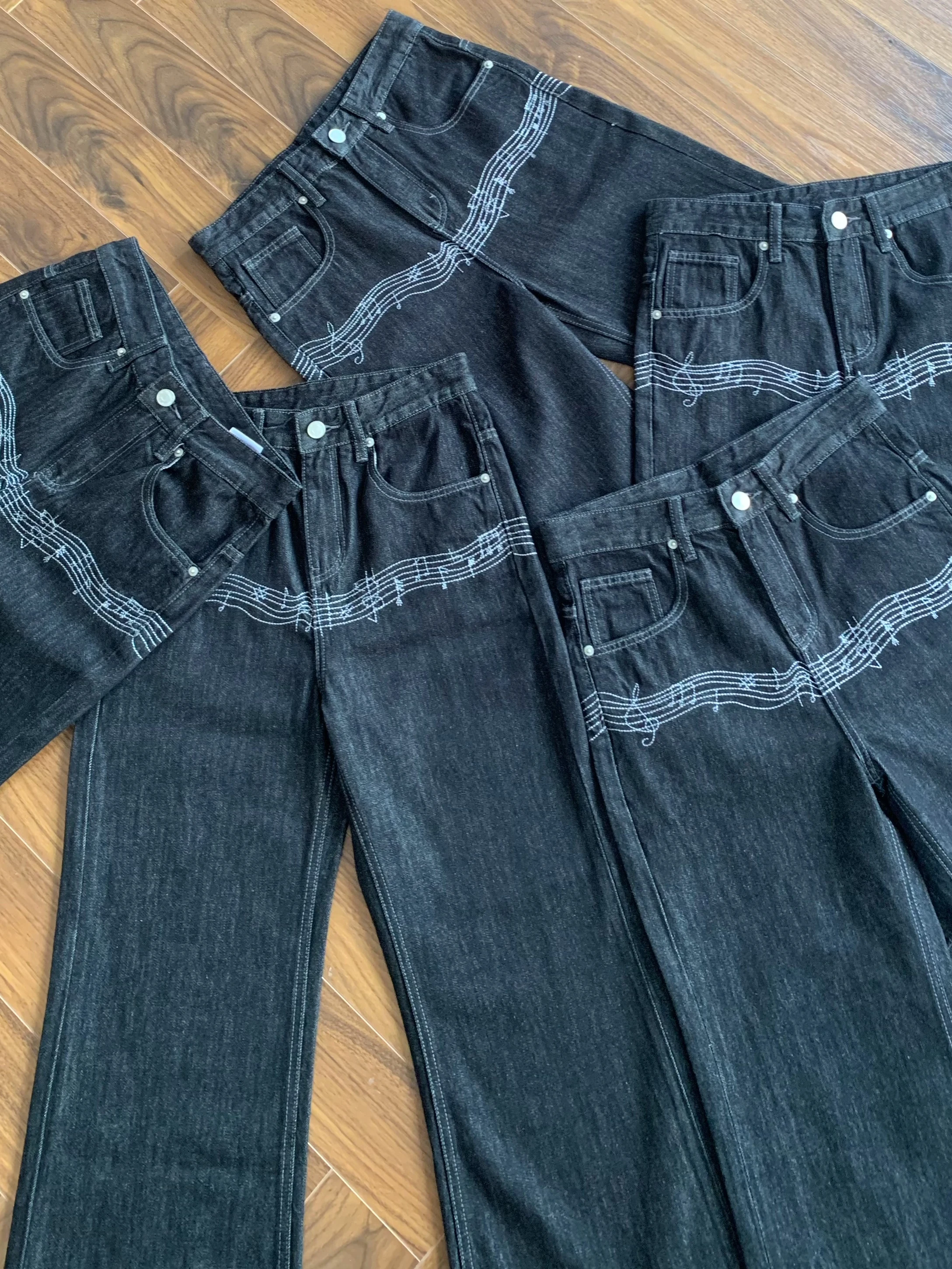 

Cleanfit Note Embroidery Original Color Flared Jeans Slimming Floor-Length Men's Denim Pants Mid-Waist Machine Embroidery