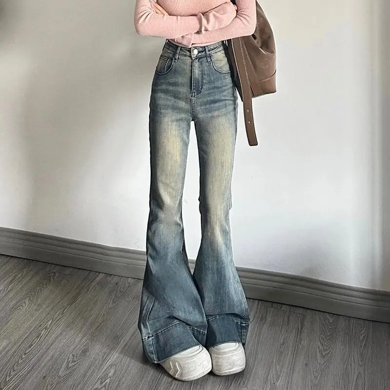 

Легка расклешенные джинсы в американском стиле, ретро, пикантные женские джинсы, осень 2023, новые облегающие модные узкие брюки с высокой талией