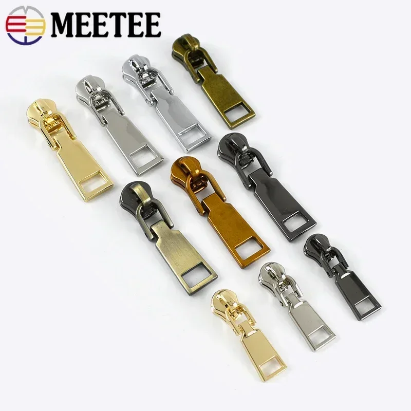 5/10/20Pcs Meetee 3# 5# Metal Zipper Sliders Zip Puller for Sewing Bags Suitcase Clothing Coat Zippers Head Repair Kit Accessory