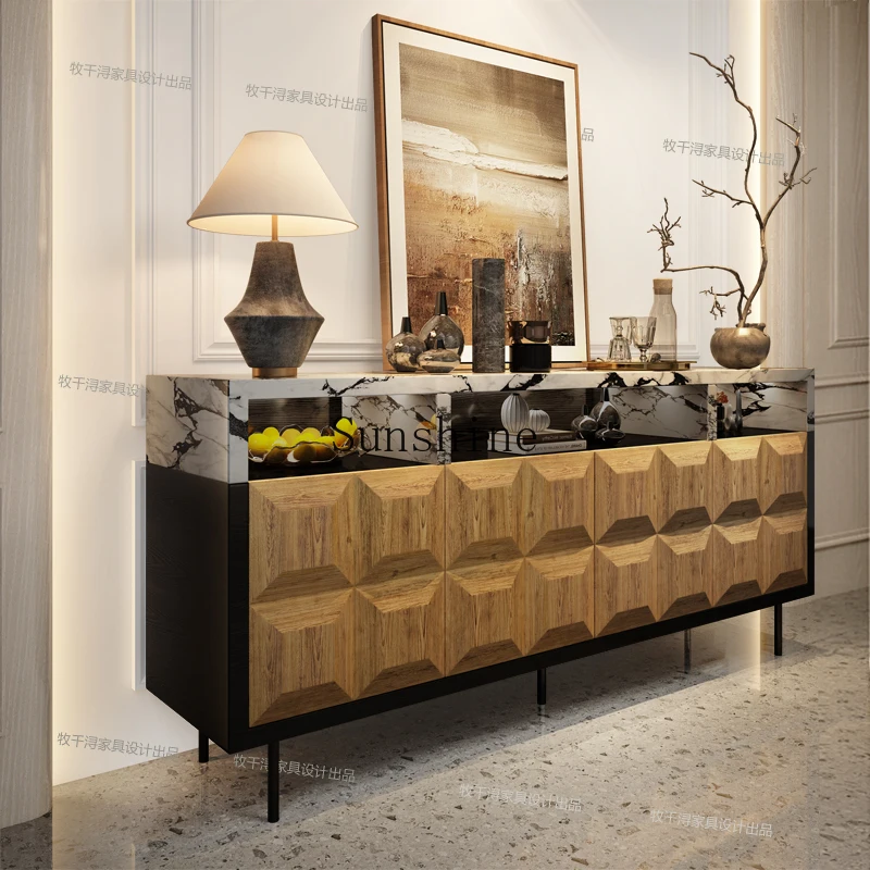 

French retro entrance design villa living room solid wood art locker