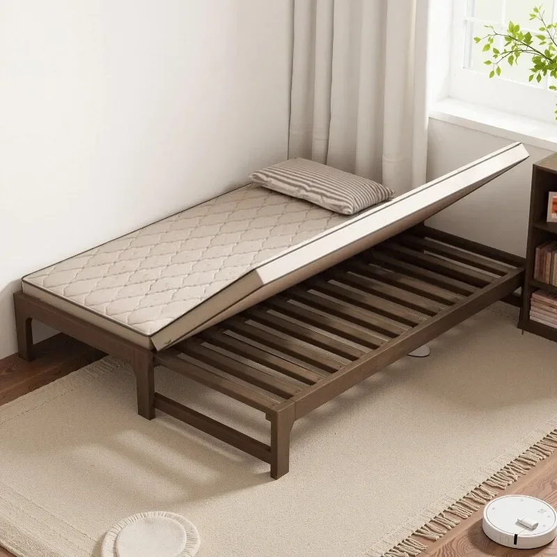 Pull-out bed All solid wood retractable bed Small apartment household living room Bedroom side pull