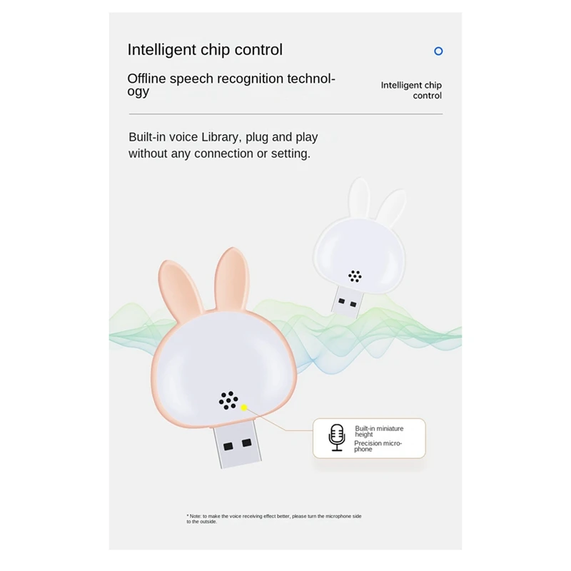 2 pçs lâmpada de leitura usb, mini coelho luz noturna, voz inteligente 3 cores lâmpada de mesa para o quarto das crianças rosa fácil de usar