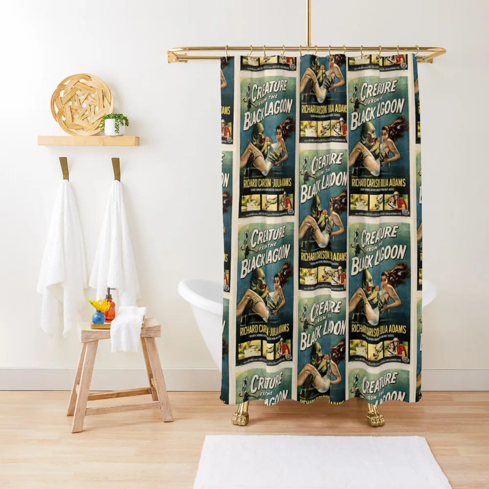 Creature From The Black Lagoon Retro Horror Movie Poster Shower Curtain Shower Curtains Waterproof Shower Curtains For Bathroom