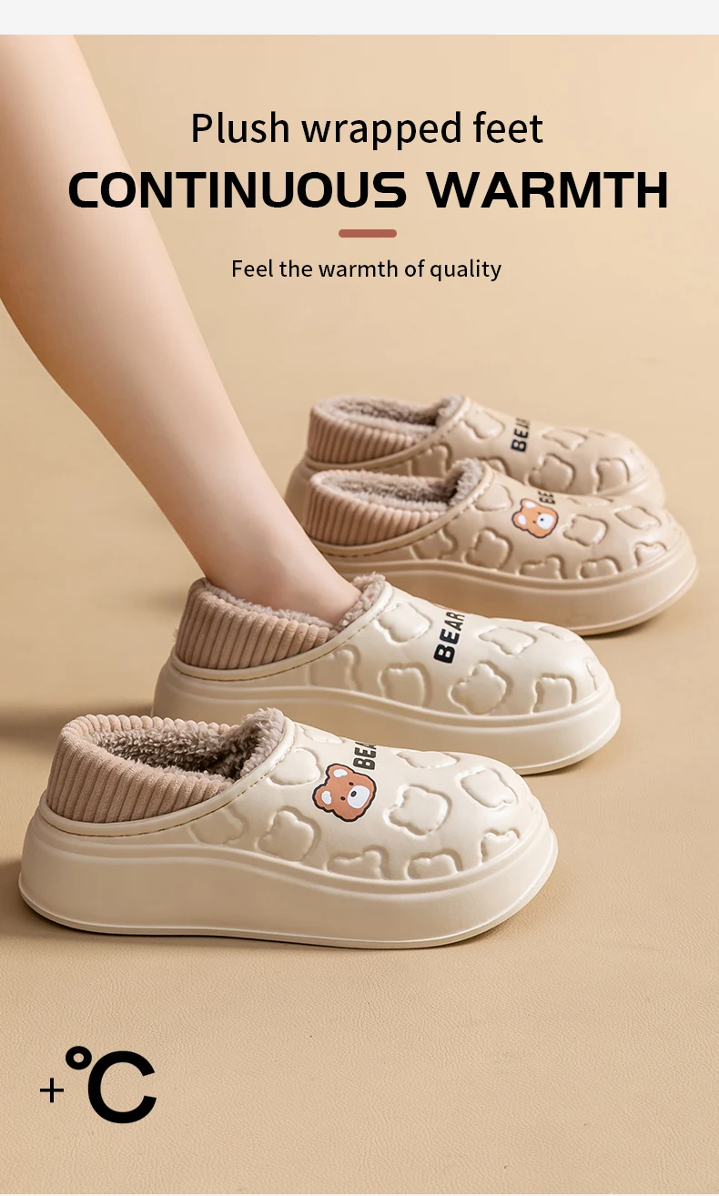 Wasserdichte Winter-Hausschuhe für Damen und Herren, Niedliche Bären-Design, EVA, Warm, Plüsch Gefüttert, Dicke Plattform, Rutschfest, für Innenräume, Schlafzimmer, Pantoffeln – Detail 1